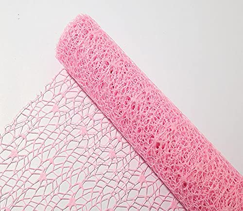 3A Featuretail 1 Roll of 12ft Length20 inch Width Mesh Ribbon Gauze RollSpider Net Fabric for DIY Craft Floral Bouquet Gift Wrapping Cake Decoration Home Party Backdrop Pink 1 Roll - Image 1
