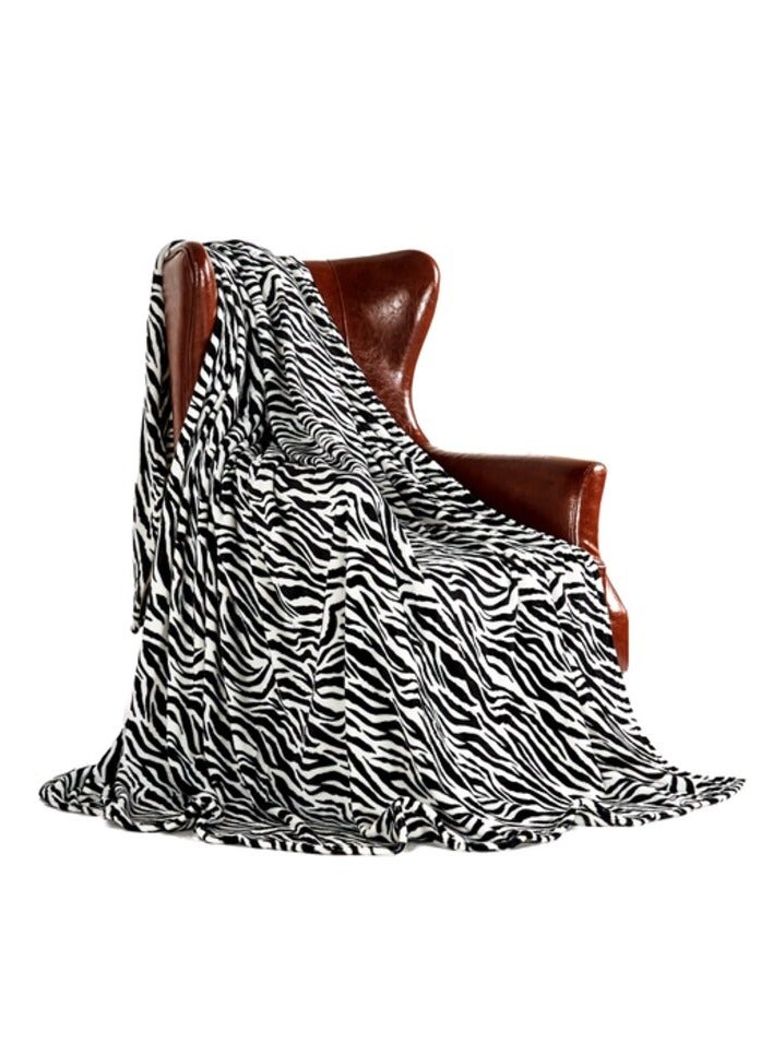 PROMASS Silky Soft Single Blanket Zebra Printed Flannel Throw Blanket For Sofa, 150X200cm, Black/White - Image 1