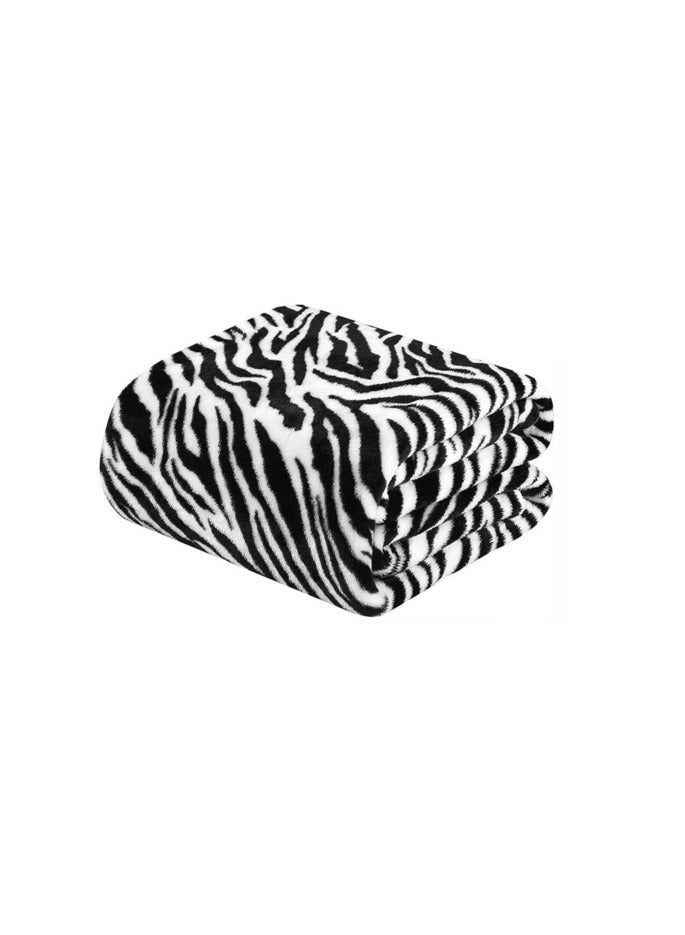 PROMASS Silky Soft Single Blanket Zebra Printed Flannel Throw Blanket For Sofa, 150X200cm, Black/White - Image 3