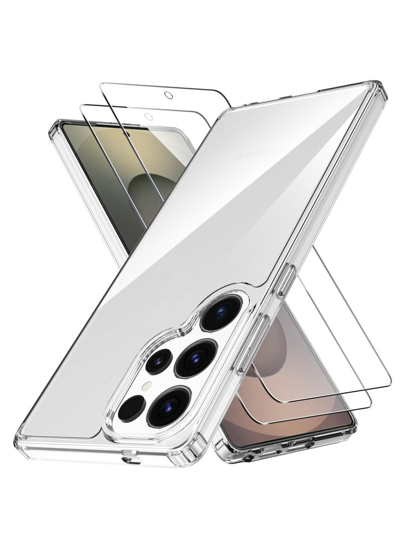 Set of One transparent back cover and Two 5D screen protectors compatible with Galaxy S25 Ultra