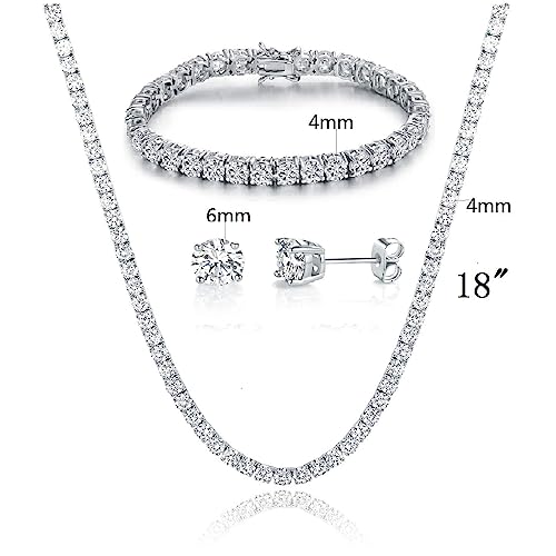 Gemsme 18K White Gold Plated Wedding Jewelry Set Tennis Necklace/Bracelet/Earrings Sets Pack of 3 - Image 4