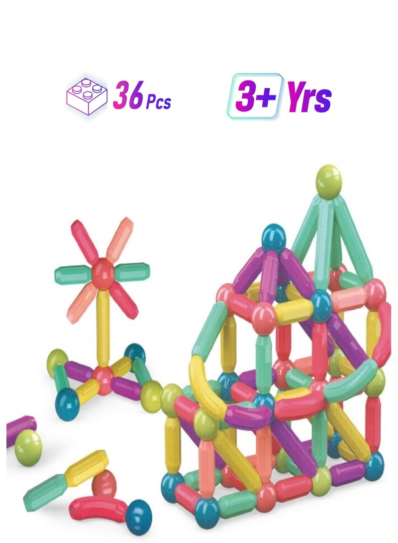 Loquat 36 Pieces Of Magnetic Building Sticks Blocks Toy Set Preschool Learning Educational Autism Toys for 3 + Years OldSafe Material Creativity Kids Toys - Image 1