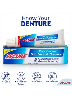 secure Waterproof Denture Adhesive - Zinc Free - Extra Strong Hold For Upper, Lower or Partials - 1.4 oz  - Image 4