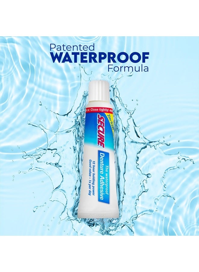 secure Waterproof Denture Adhesive - Zinc Free - Extra Strong Hold For Upper, Lower or Partials - 1.4 oz  - Image 2