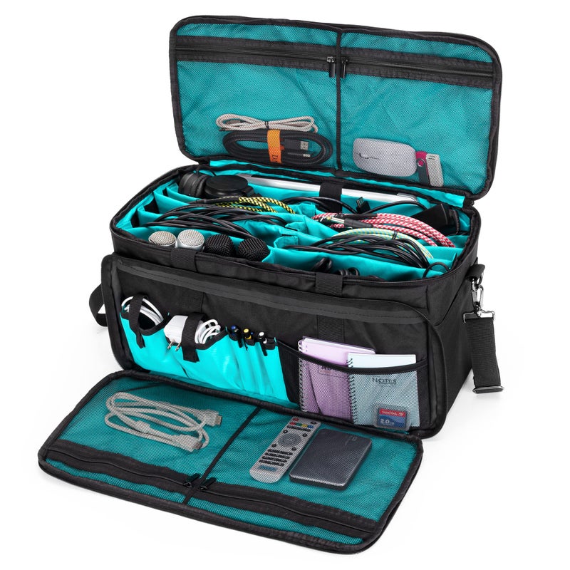 LoDrid Large Cable File Bag with Inside Padded Bottom and Detachable Dividers, DJ Bag with Multiple Pockets for 15.6” Laptop, DJ Gear, Sound Instrument, and Music Equipment, Black - Image 1