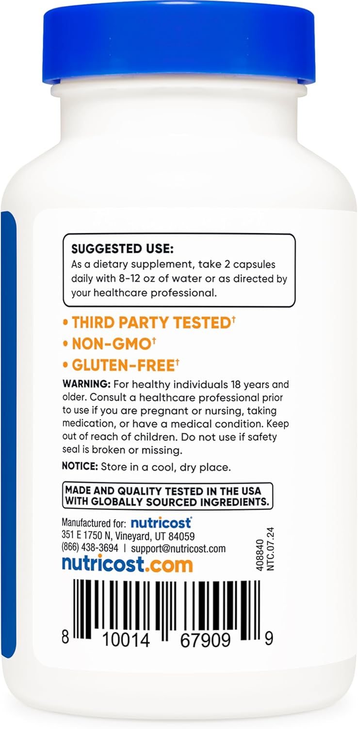 Nutricost نوتريكوست أغماتين سلفات 1000 ملغ 120 كبسولة خالية من الغلوتين غير معدلة وراثيًا 500 ملغ لكل كبسولة - Image 4