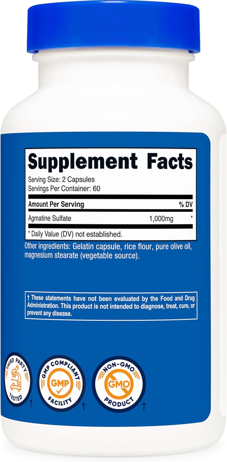 Nutricost نوتريكوست أغماتين سلفات 1000 ملغ 120 كبسولة خالية من الغلوتين غير معدلة وراثيًا 500 ملغ لكل كبسولة - Image 5