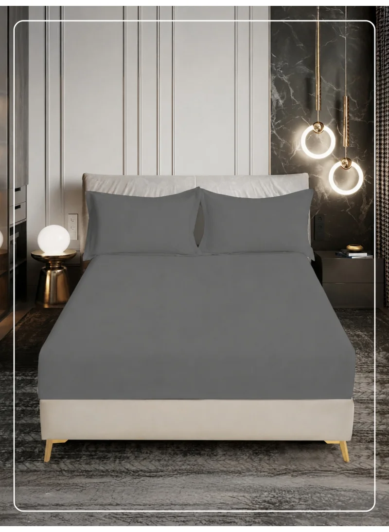 Donetella Bedding Fitted Sheet - Fits 200x200 Cm For Super King Bed - 3 Pcs (1 Fitted Sheet and 2 Pillowcases) - 35 Cm Deep Pocket - Solid Bed Sheet