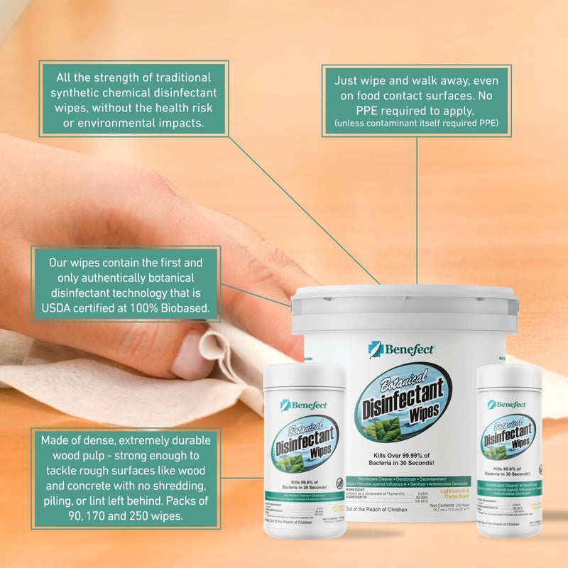 Benefect Botanical Disinfecting Wipes - (90 Wipe Count) Natural, No Residue - Antibacterial Disinfectant, Multi-Surface Cleaning and Sanitizing Wipes - Image 3