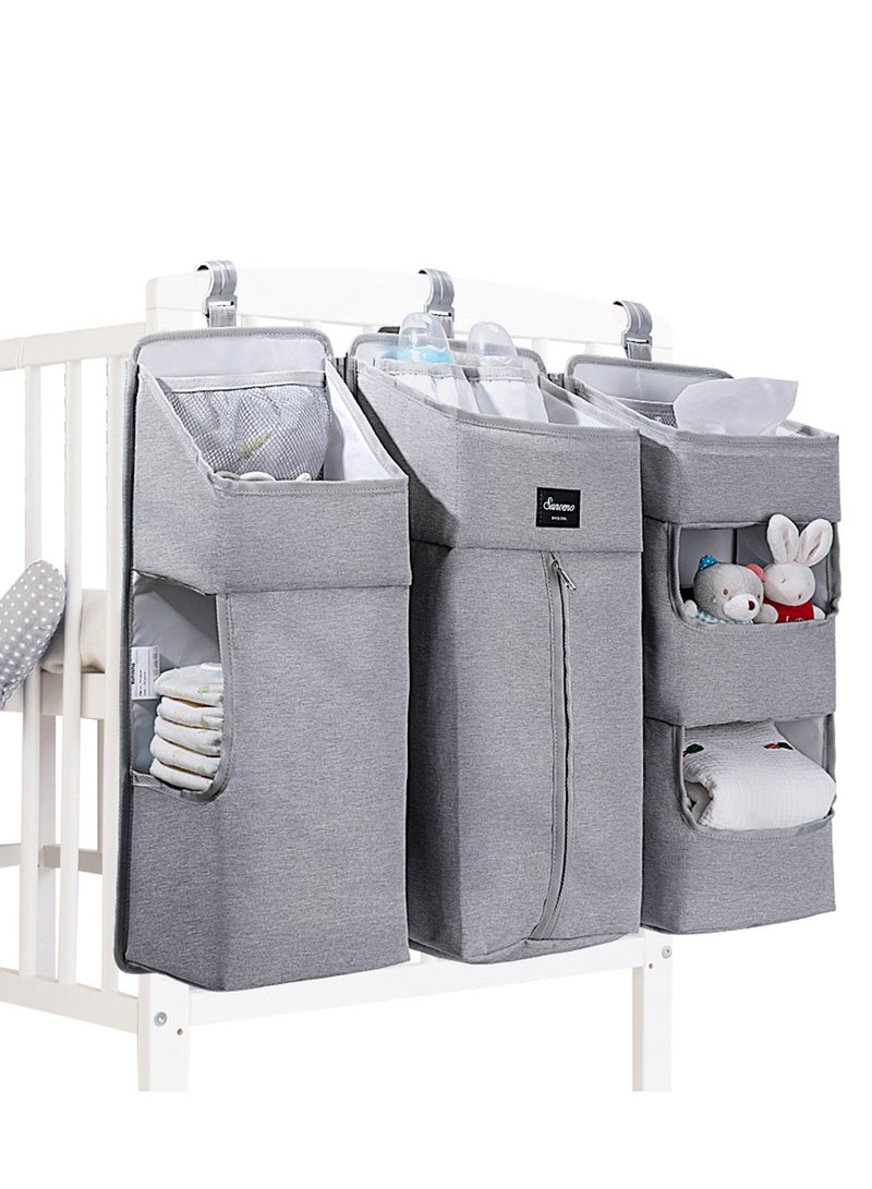 Hanging Diaper Caddy, 3-in-1 Hanging Diaper Organization Storage, Durable Portable Nursery Organizer and Baby Diaper Caddy, Multifunctional Crib Storage Bag, Hang on Crib, Changing Table or Wall, Light Gray - Image 3