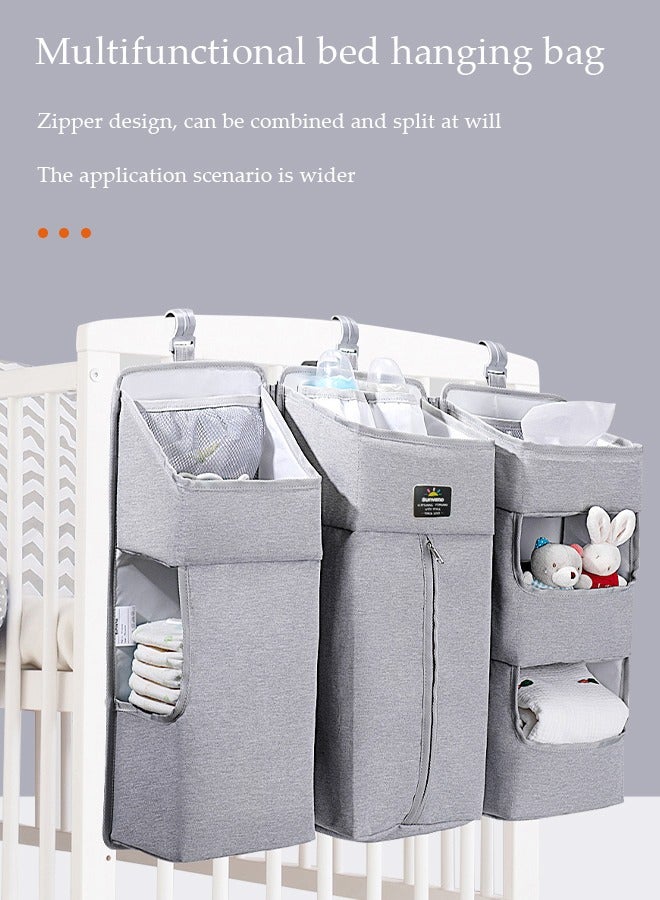 Hanging Diaper Caddy, 3-in-1 Hanging Diaper Organization Storage, Durable Portable Nursery Organizer and Baby Diaper Caddy, Multifunctional Crib Storage Bag, Hang on Crib, Changing Table or Wall, Light Gray - Image 2