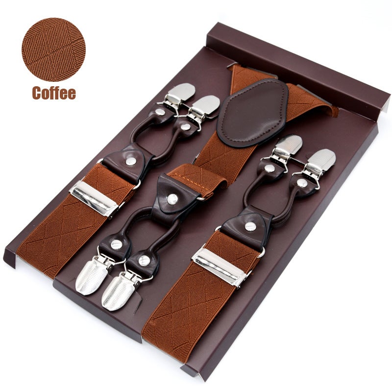 Mens Elastic Suspenders Six-Clip SetCorn grain-coffee Corn grain-coffee 