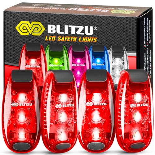 BLITZU 4 عبوة من أضواء السلامة LED، أضواء عاكسة قابلة للتثبيت للمشي في الليل، الجري، الركض، ملحقات ضوء الوميض عالية الوضوح للعدائين، الأطفال، التنزه، الكاياك، ركوب الدراجات، التخييم، القوارب باللون الأحمر - Image 1