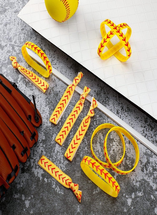 Dingion 48 Pieces Softball Accessories Set Includes 24 Softball Bracelets Wristband Silicone Bracelet 24 Hair Ties Sports Elastic Headband for Player and Teams - Image 4