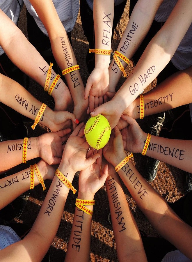 Dingion 48 Pieces Softball Accessories Set Includes 24 Softball Bracelets Wristband Silicone Bracelet 24 Hair Ties Sports Elastic Headband for Player and Teams - Image 5