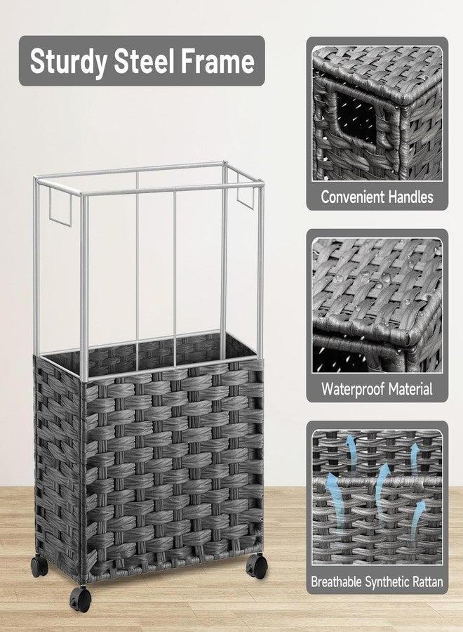 Hiagnete Toilet Paper Storage Basket with Lid and Wheels, Rattan Toilet Paper Holder Storage, Toilet Paper Organizer for Bathroom, Bedroom, Kitchen, 12.6”L x 7.1”W x 17.14”H, Grey - Image 5