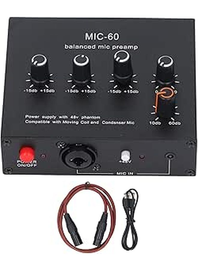 Microphone Preamplifier 3.5mm 6.5mm XLR Interface 60dB Gain Dynamic Condenser Mic Amp DC 5 12V 48V Phantom Power - Image 1