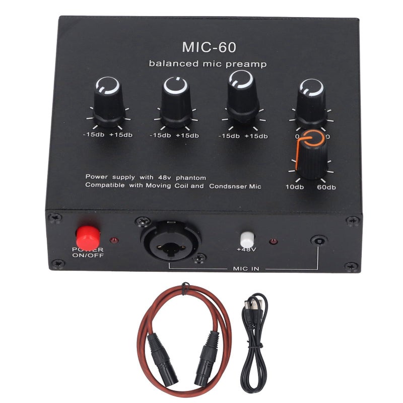 Microphone Preamplifier 3.5mm 6.5mm XLR Interface 60dB Gain Dynamic Condenser Mic Amp DC 5 12V 48V Phantom Power - Image 2