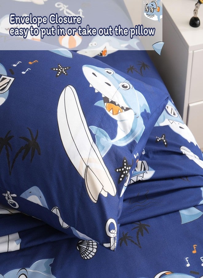 JSD Blue Shark Surfing Kids Sheet Set Twin Size, 3 Piece Nautical Printed Microfiber Sheets Deep Pocket - Image 5