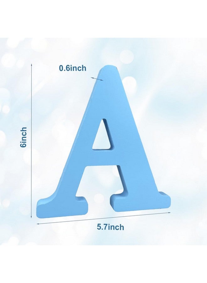 AOCEAN 6 Inch Blue Wood Letters Unfinished Wood Letters for Wall Decor Decorative Standing Letters Slices Sign Board Decoration for Craft Home Party Projects (A) - Image 2