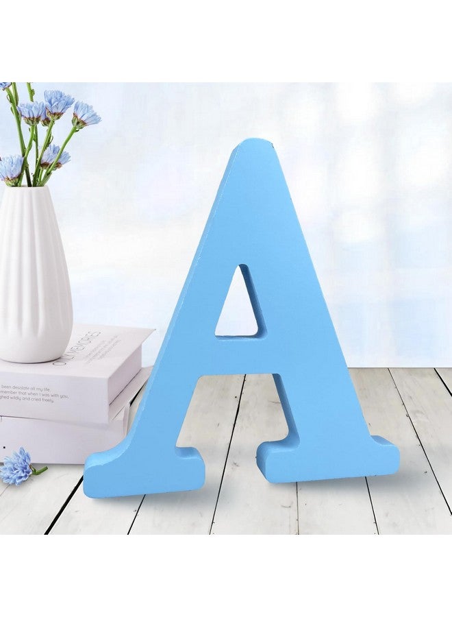 AOCEAN 6 Inch Blue Wood Letters Unfinished Wood Letters for Wall Decor Decorative Standing Letters Slices Sign Board Decoration for Craft Home Party Projects (A) - Image 1