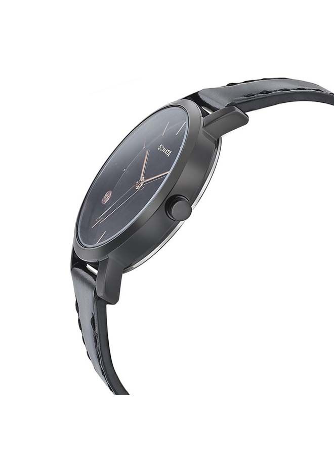 سوناتا ساعة يد جلدية دائرية بعقارب  -  ملم - أسود - Image 3