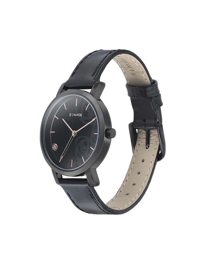 سوناتا ساعة يد جلدية دائرية بعقارب  -  ملم - أسود - Image 2