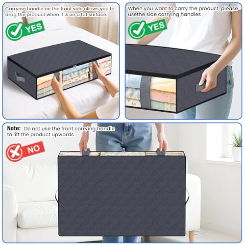 TasticTotes Under Bed Storage Containers, 4 Pack Blanket Storage Bags, Collapsible Storage Bags with Big Zippers, Clear Front, Shoe Storage and Organization for Clothes, Comforter, 60L, Grey - Image 5