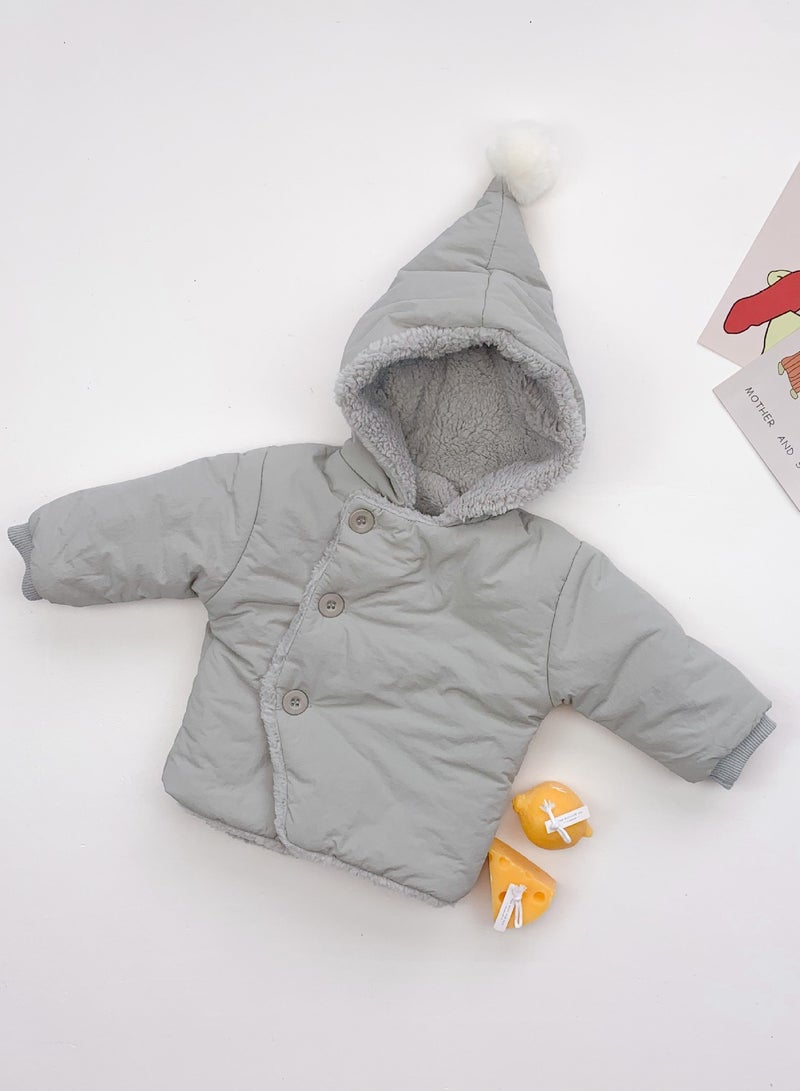 2023 Winter Plush Warm Baby Coat Cute 3D Hooded Jacket Grey