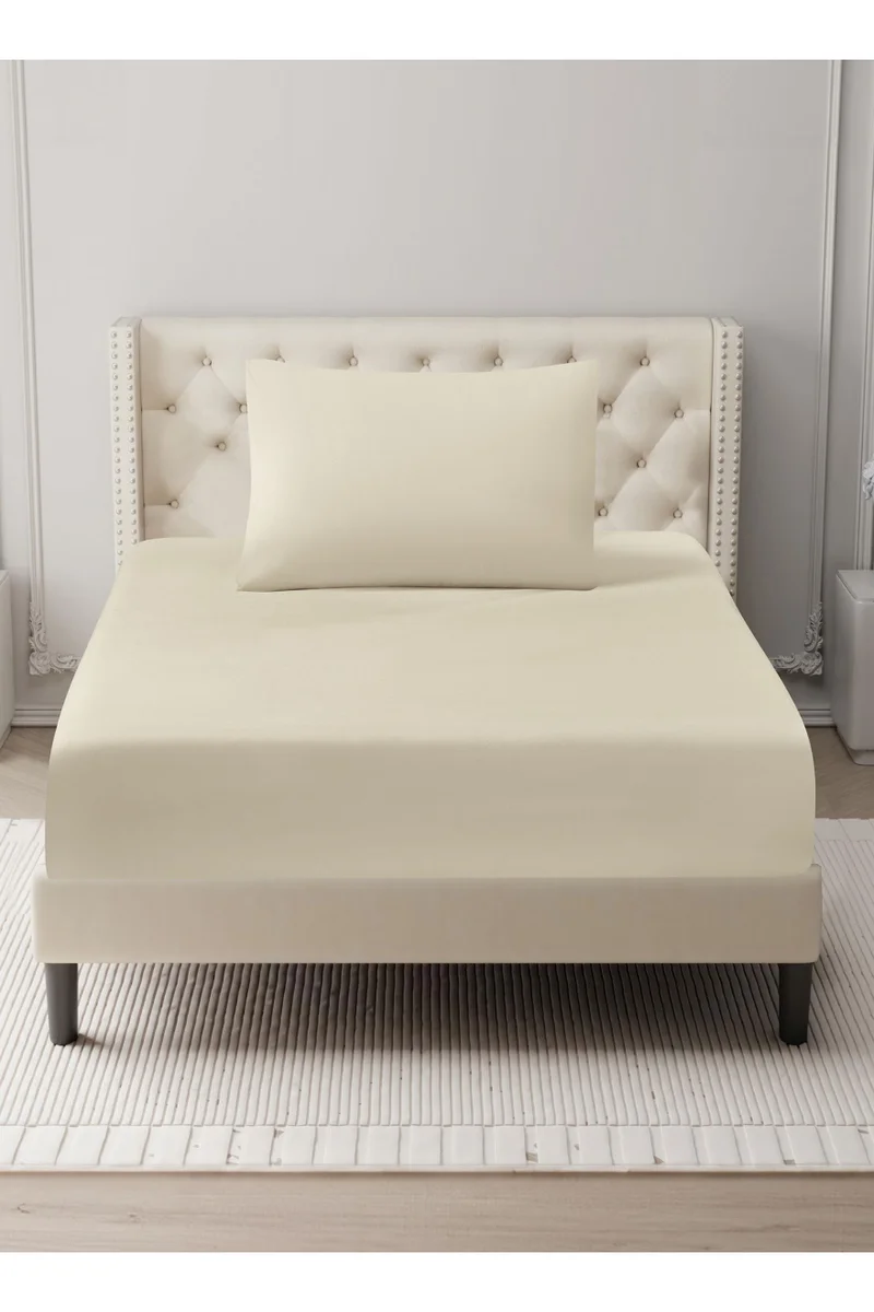 Donetella Bedding Fitted Sheet - Fits 120x200 Cm For Single Bed - 2 Pcs (1 Fitted Sheet and 1 Pillowcases) - 35 Cm Deep Pocket - Solid Bed Sheet