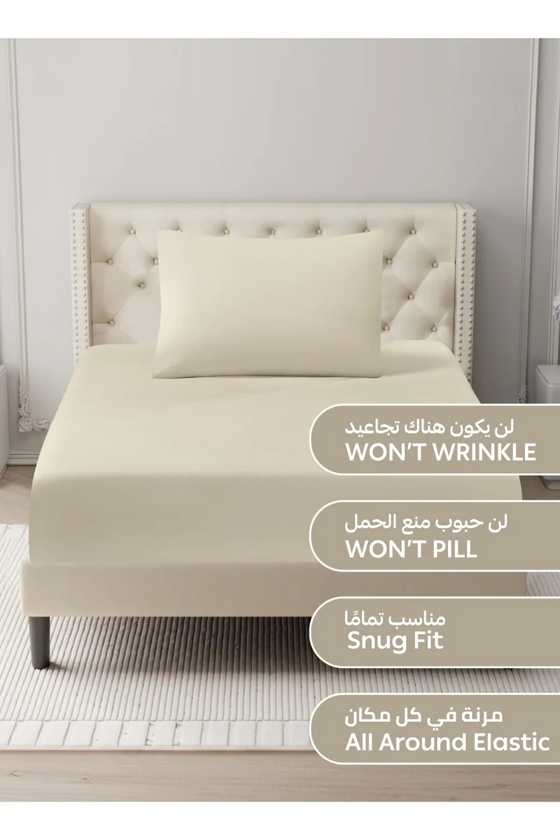 Donetella Bedding Fitted Sheet - Fits 120x200 Cm For Single Bed - 2 Pcs (1 Fitted Sheet and 1 Pillowcases) - 35 Cm Deep Pocket - Solid Bed Sheet