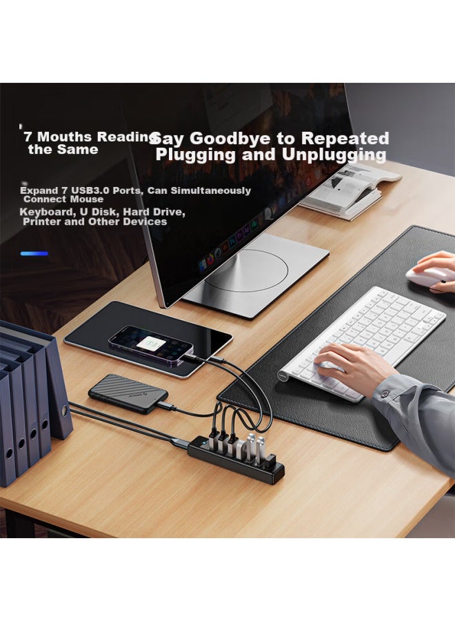 أوريكو Orico Usb 3.0 Hub، محرك توسعة منفذ 7، مضخم المحور، كابل تمديد، توسعة متعددة المنافذ مع منفذ طاقة، لأجهزة الكمبيوتر المحمولة والمكتبية، Pw7u-u3 - Image 3
