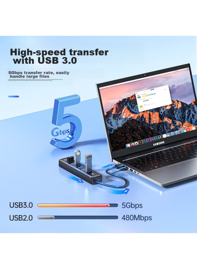 أوريكو Orico Usb 3.0 Hub، محرك توسعة منفذ 7، مضخم المحور، كابل تمديد، توسعة متعددة المنافذ مع منفذ طاقة، لأجهزة الكمبيوتر المحمولة والمكتبية، Pw7u-u3 - Image 2
