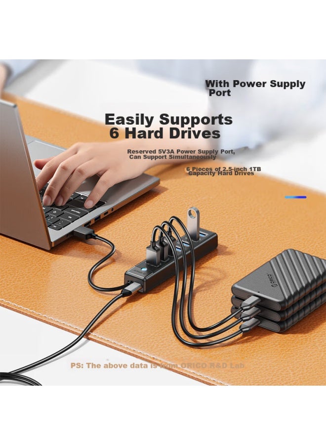 أوريكو Orico Usb 3.0 Hub، محرك توسعة منفذ 7، مضخم المحور، كابل تمديد، توسعة متعددة المنافذ مع منفذ طاقة، لأجهزة الكمبيوتر المحمولة والمكتبية، Pw7u-u3 - Image 4