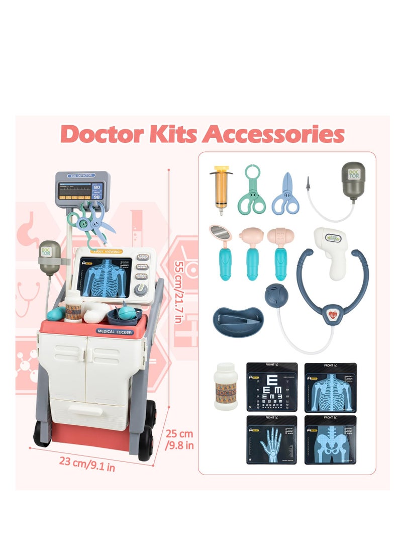 Generic - Kids Medical Cart Playset - Toy Doctor Kit with Realistic Sounds, Mobile Medical Station for Pretend Play, Perfect Gift for Toddlers 3-5, Ideal for Boys and Girls (Pink) - Image 1