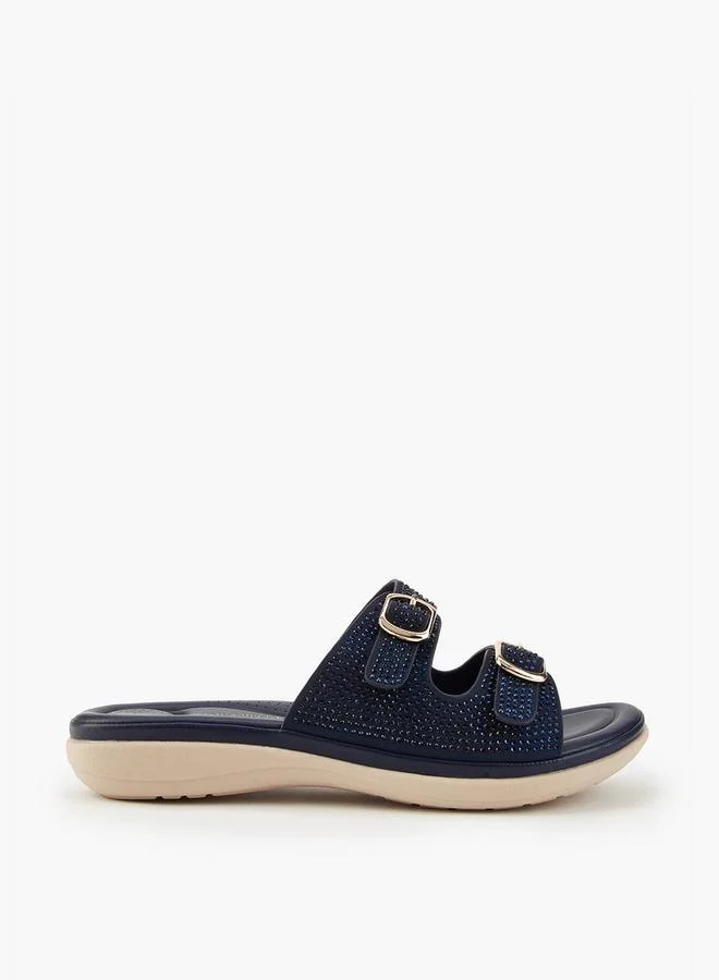 Flora Bella By Shoexpress Embellished Buckle Detail Slip-On Sandals