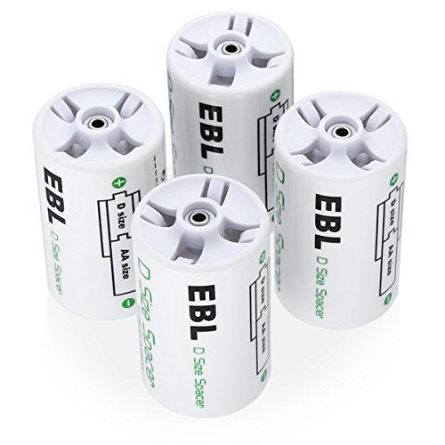 EBL D Size Battery Adapters, AA to D Size Battery Spacer Converter Case Use with Rechargeable AA Batteries Cells - 4 Pack - Image 1