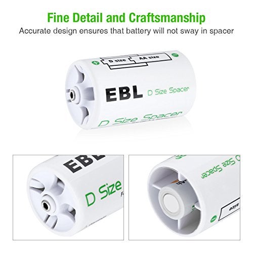 EBL D Size Battery Adapters, AA to D Size Battery Spacer Converter Case Use with Rechargeable AA Batteries Cells - 4 Pack - Image 4