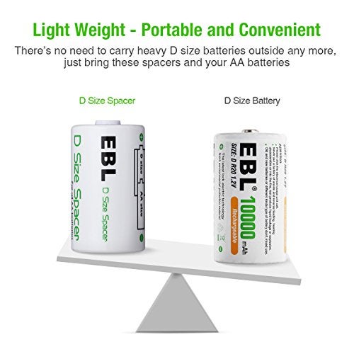 EBL D Size Battery Adapters, AA to D Size Battery Spacer Converter Case Use with Rechargeable AA Batteries Cells - 4 Pack - Image 5