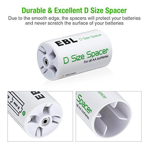 EBL D Size Battery Adapters, AA to D Size Battery Spacer Converter Case Use with Rechargeable AA Batteries Cells - 4 Pack - Image 3