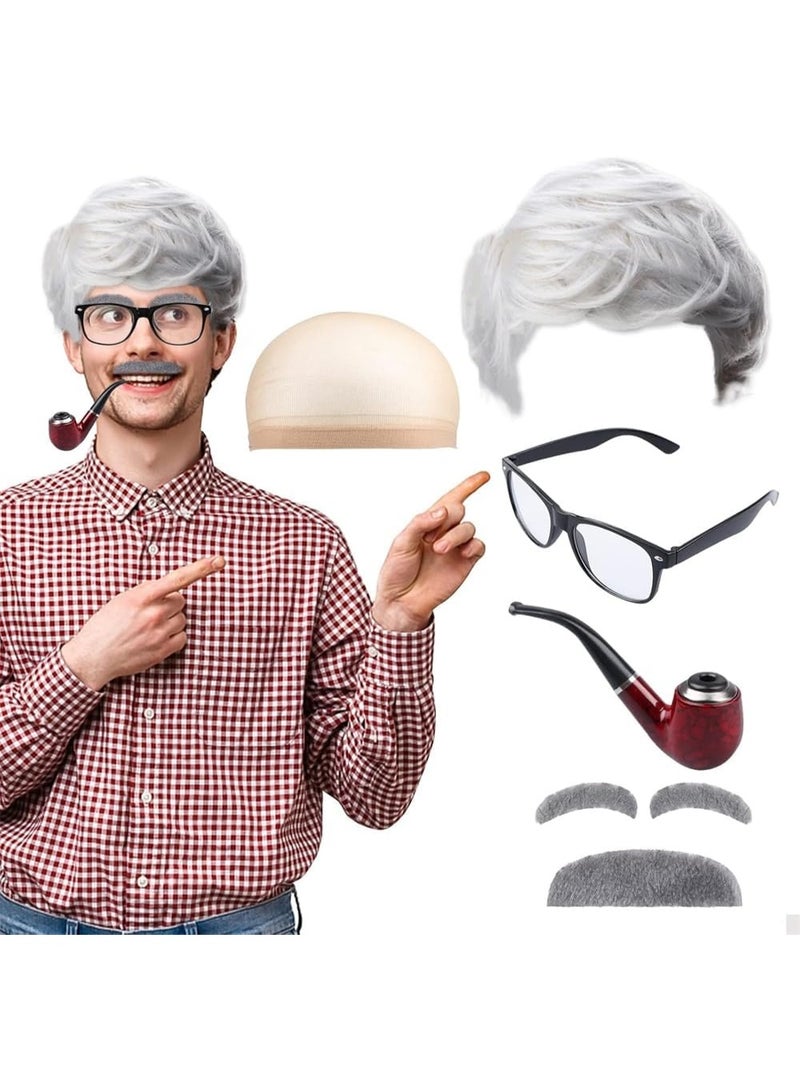 GOGA 100 Days of School Costume Kit - Kids Old Man Grandpa Wig & Outfit Set for Dress Up, Halloween and Cosplay Parties（6PCS） - Image 2
