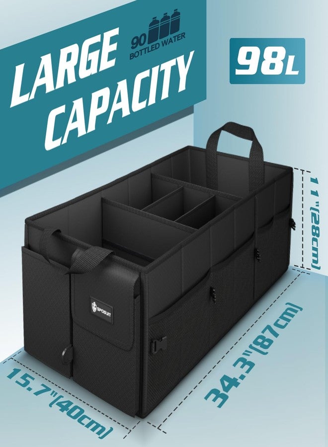Sposuit Extra Large Trunk Organizer 98L Collapsible Car Storage Trunk Organizer with Removable Dividers & Adjustable Securing Straps for Car SUV Van - Image 2