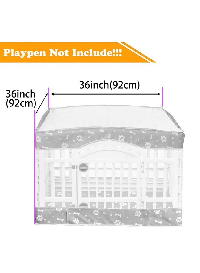 THINMUHAND 2 Pack Dog Playpen Cover and Bottom Pad Fits for 36 Inch 4 Panels Pet Playpen, Dog Crate Pad Puppy Play Pen Cover, Hoop and Loop Design (Note: Playpen Not Included!!!). -Gray - Image 2