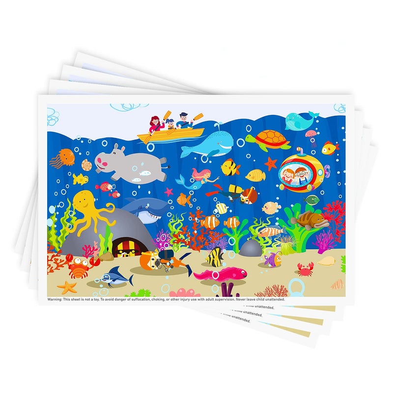 Babebay Disposable Stickon Placemats 40 Pack for Baby Kids Restaurant Table Mats 12 x 18 Sticky Place MatsToddler Baby PlacematSeabed Scuba Theme