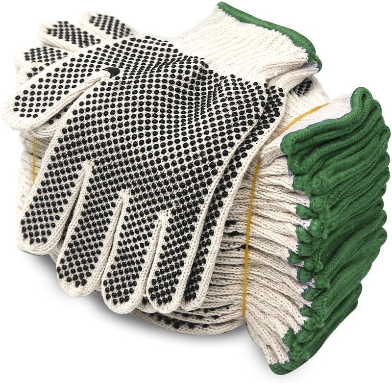 Evridwear Cotton Polyester String Knit Shell Safety Protection Work Gloves for Painter Mechanic Industrial Warehouse Gardening Construction Men & Women 12 Pairs, With Two Side dots, XL Size - Image 1