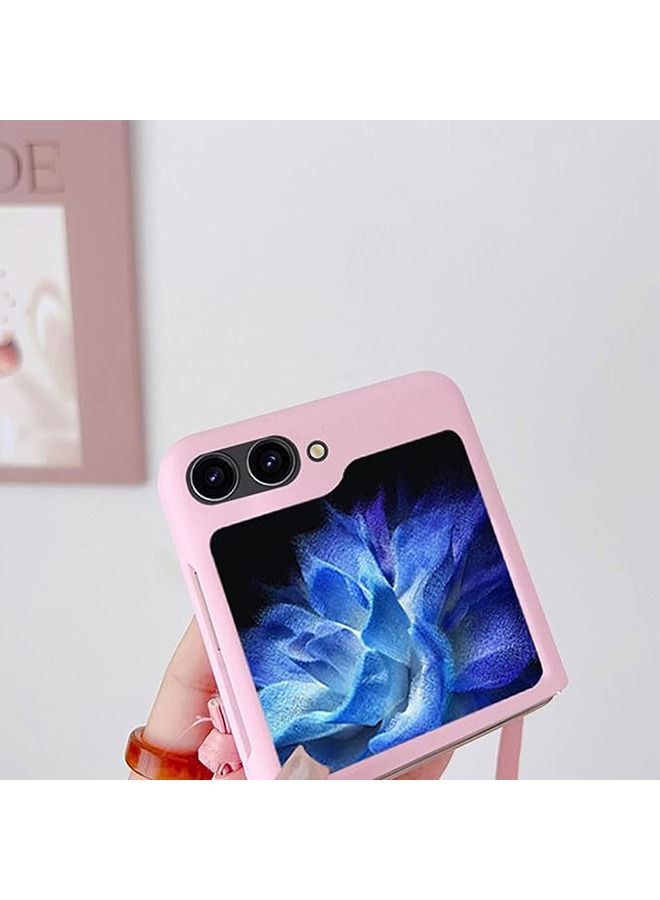 Compatible with Samsung Galaxy Z Flip 5 Case, with Love Card Holder Strap Lanyard,Leather Fiber and PC Material,Wallet Phone Case Cover,with Shoulder Strap Neck Cord Anti-Fall (Pink)  - Image 3