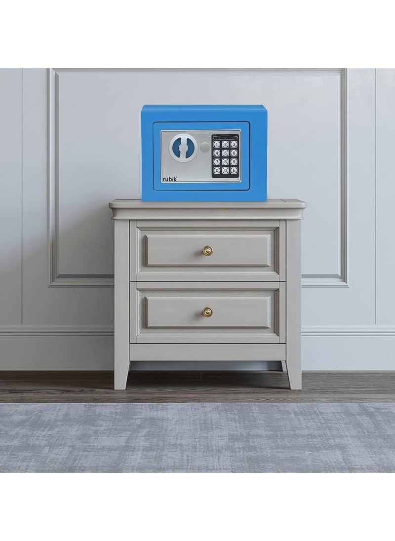 Rubik Mini Cash Deposit Drop Slot Safe Box with Key and Pin Code Option (Size: 23x17x17cm) Blue  - Image 2