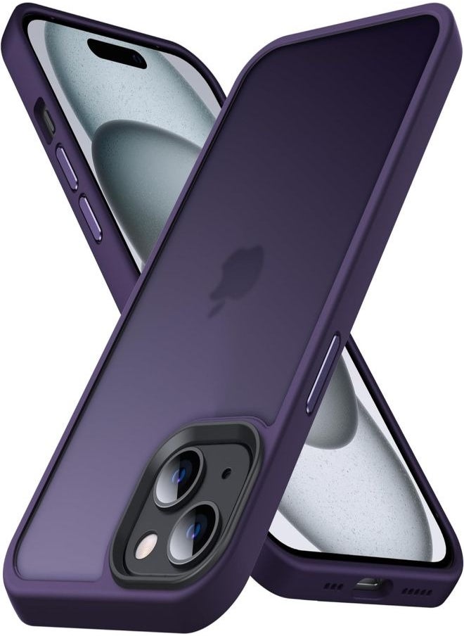 ESCASE - iPhone 15 Case Back Cover,【Full Shockproof Protection】Translucent Matte Back, Slim Phone Cover for Apple 15 (2023)(Purple) - Image 1