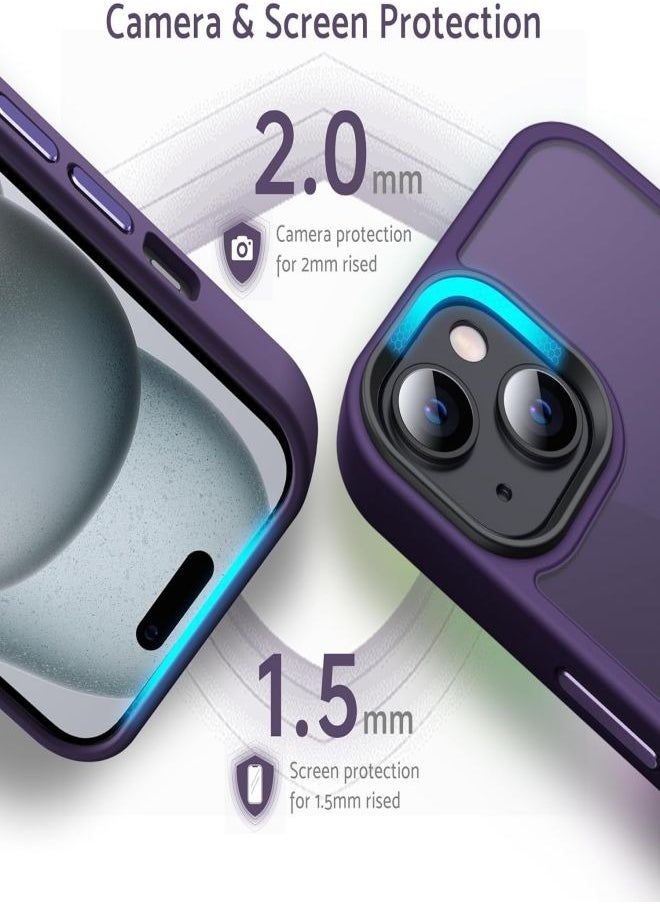 ESCASE - iPhone 15 Case Back Cover,【Full Shockproof Protection】Translucent Matte Back, Slim Phone Cover for Apple 15 (2023)(Purple) - Image 1