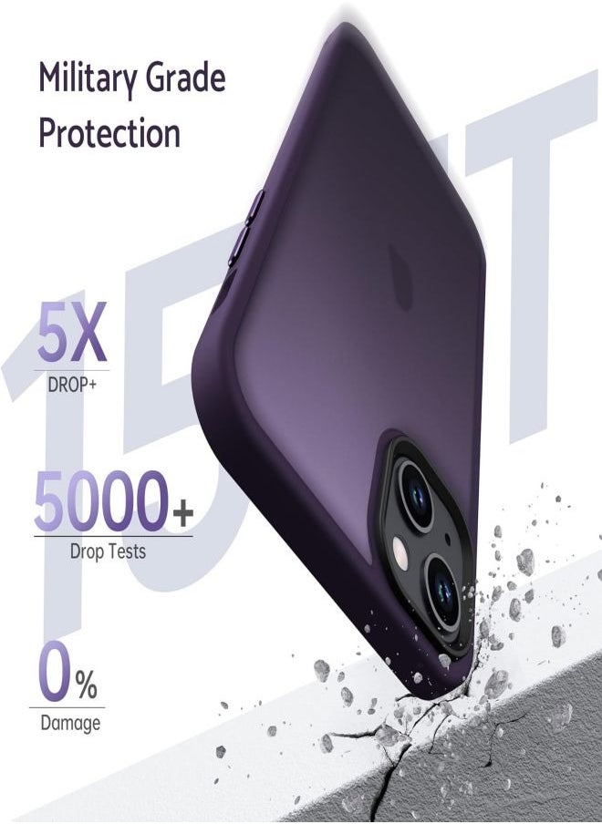 ESCASE - iPhone 15 Case Back Cover,【Full Shockproof Protection】Translucent Matte Back, Slim Phone Cover for Apple 15 (2023)(Purple) - Image 1